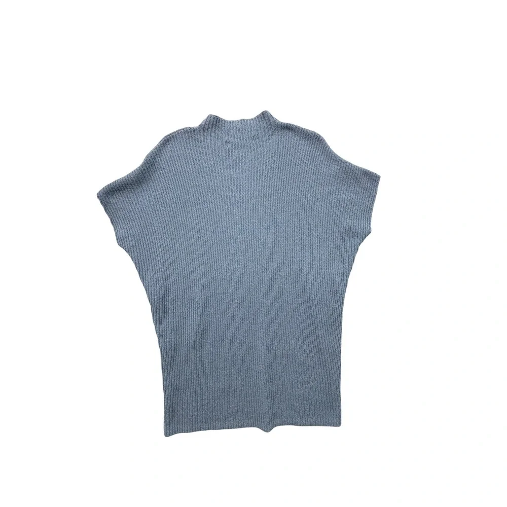 FP Beach Free People Blue Ribbed Knit Mock Neck Cap Sleeve Sweater Top M NWOT